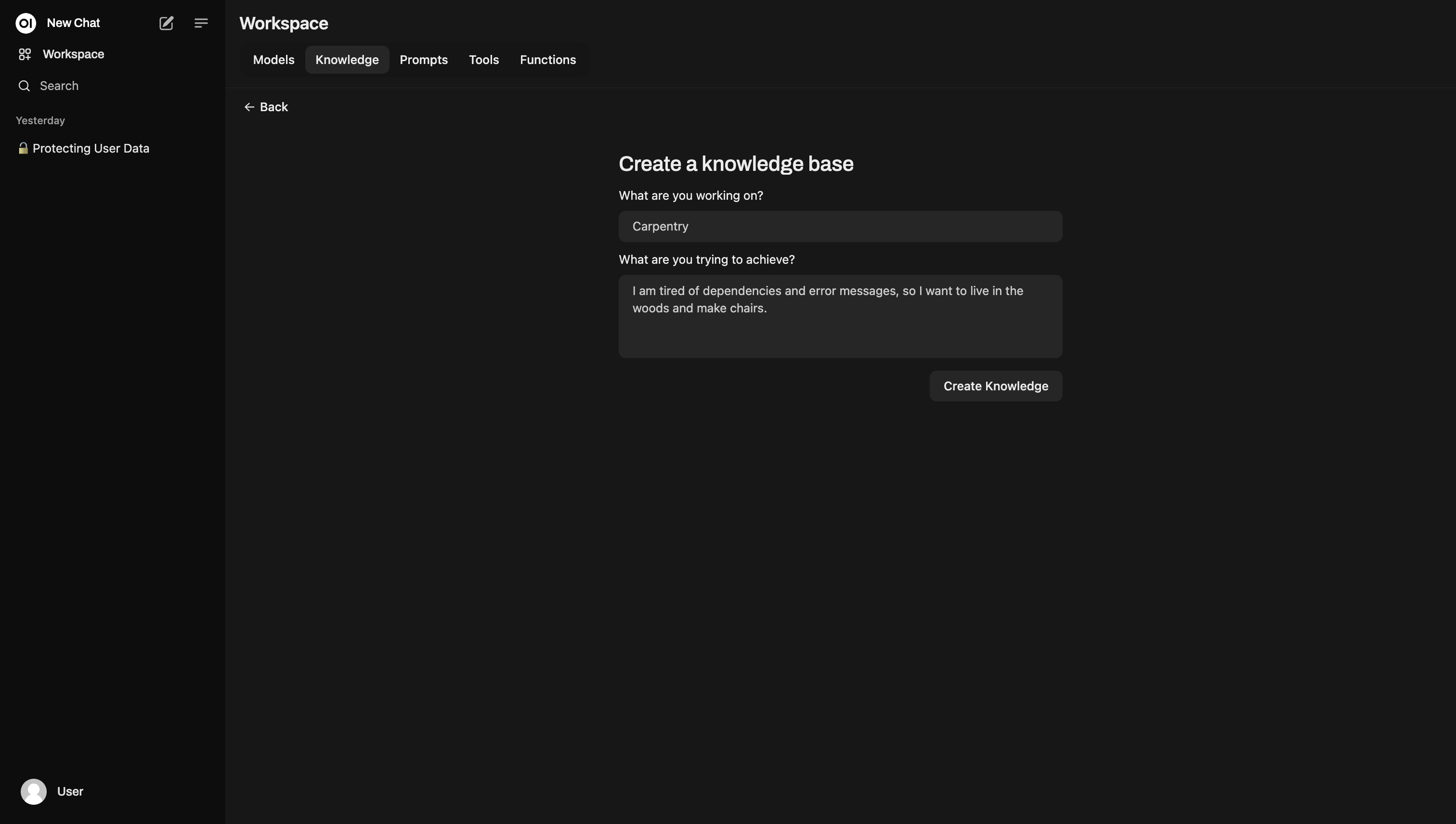 Create Knowledge Base Popup